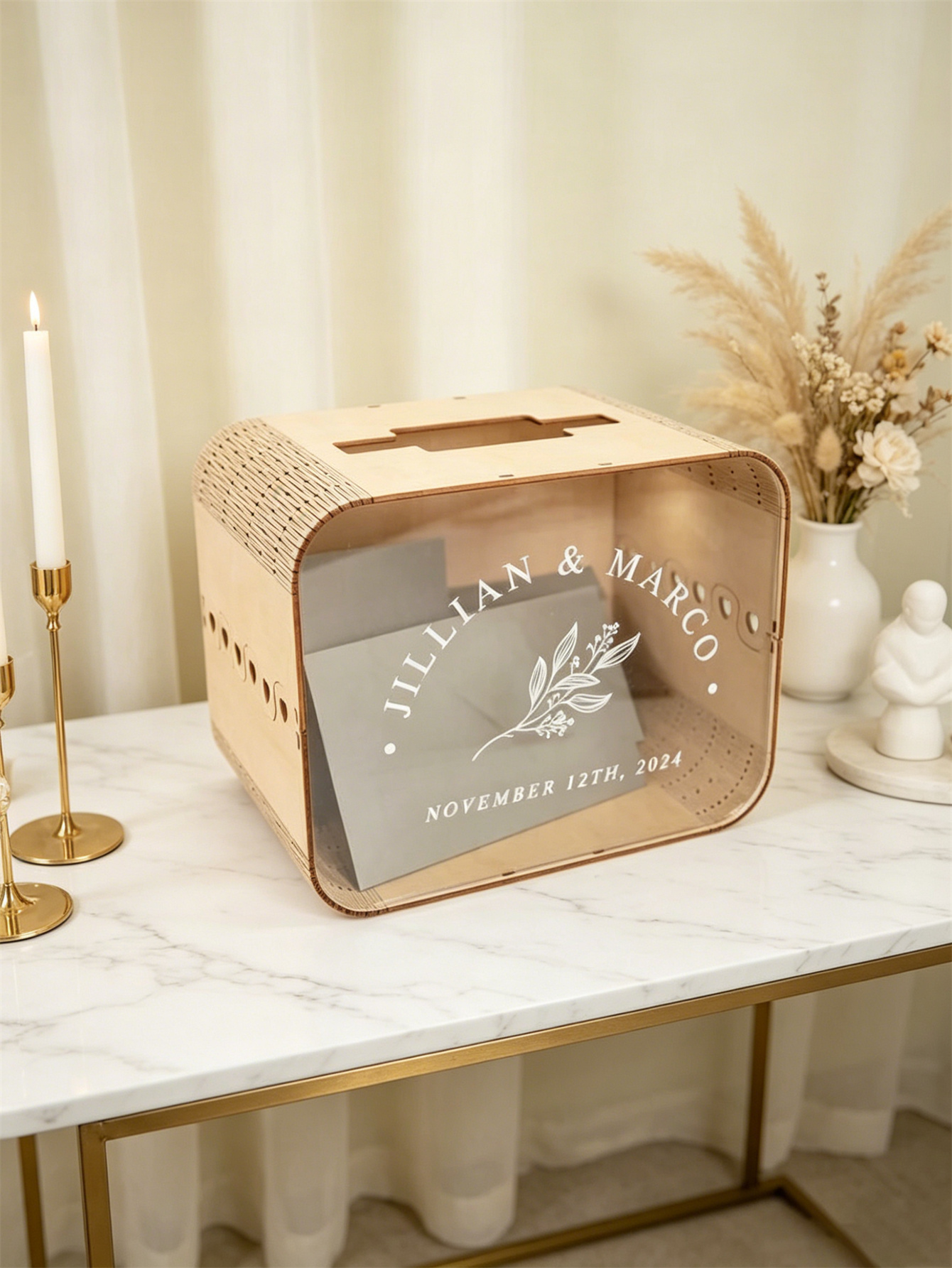 Wooden acrylic wedding greeting card box - Bohemian-style wedding decoration, couple's money box, wooden commemorative box, can store gifts, checks, cash and photos